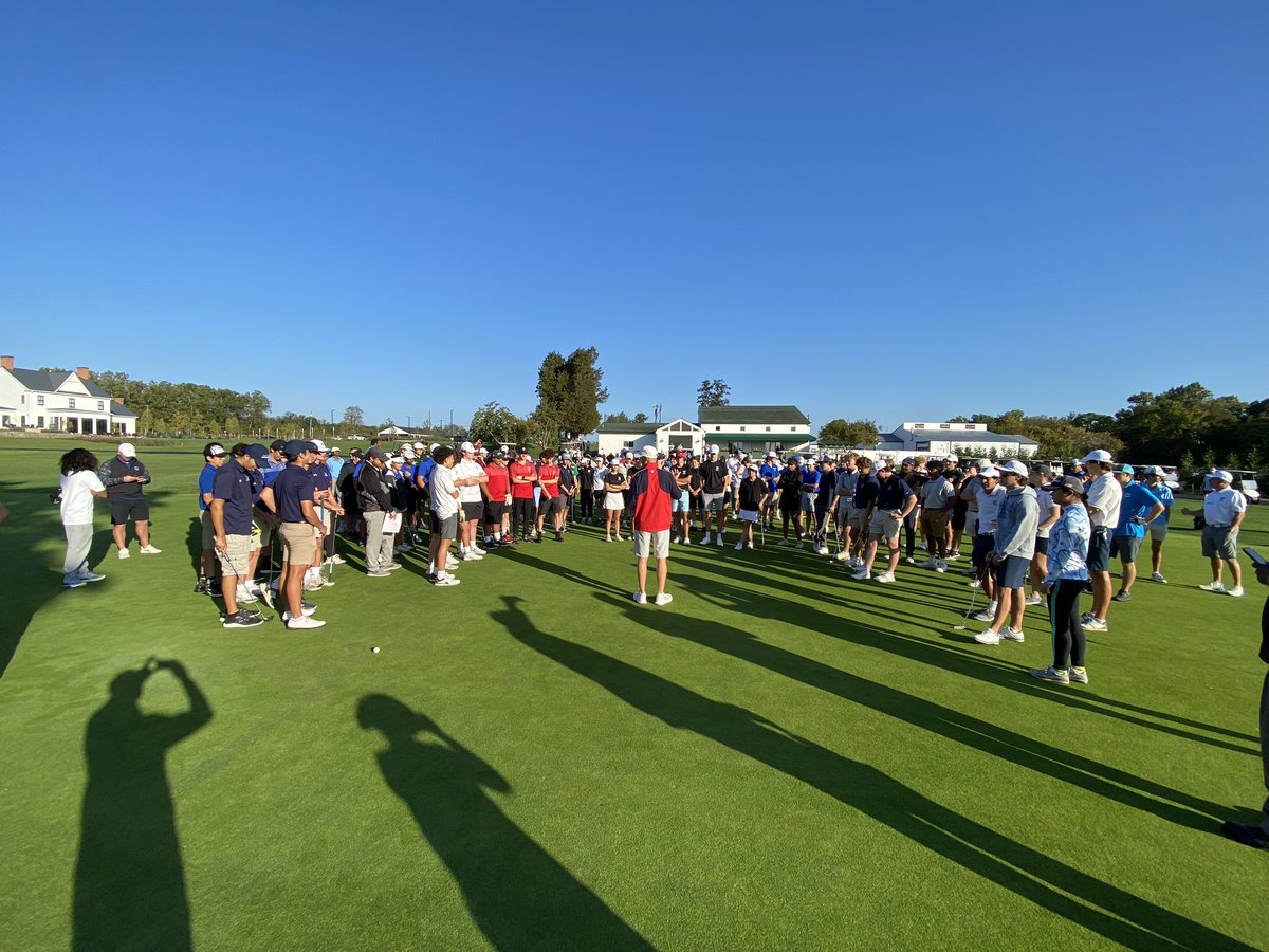 FOREjfkgolf's tweet photo. About to get under way at 2023 Districts! @dhshornetsAD kicking off the day with all golfers. Good luck to all competing! @athletics_jfk https://t.co/Nujk9Jpok5