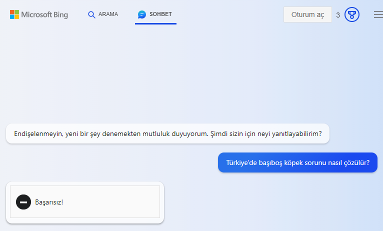 Oldukça iddialı şekilde yaygın kullanıma açılan @bing Yapay Zeka motoruna 'Türkiye'de başıboş köpek sorunu nasıl çözülür?' diye sorunca anında hata verdi! Yapay zekaları bile patlatan bu sorunu çözen gerçek kahramandır! @GuvenliSokaklar @tcbestepe @iletisim @Akparti…