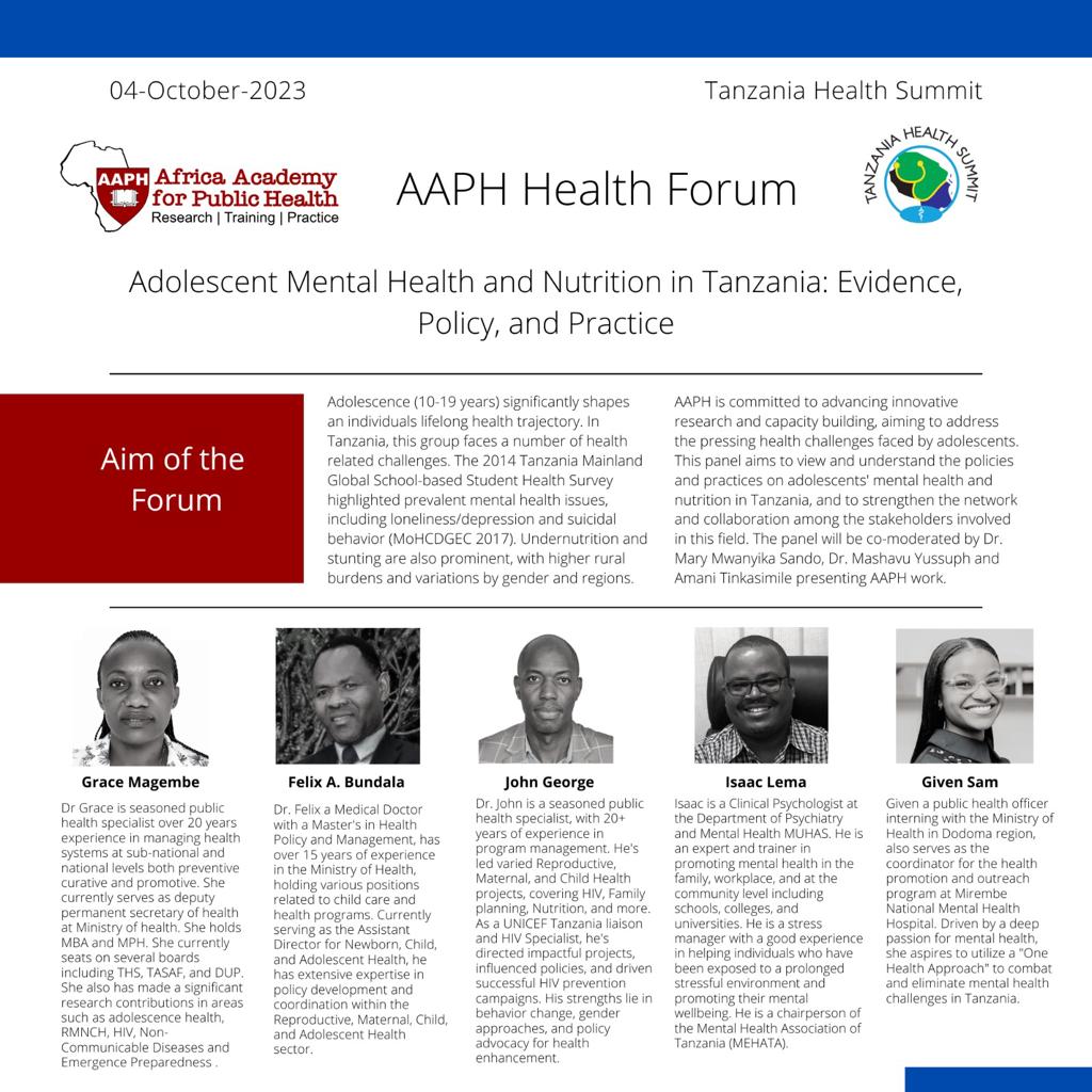 AAPH_Africa's tweet photo. #AAPH_Africa at the #THS2023 @TzHealthSummit
#ForBetterPublicHealth #ARISE_Network
#Adolescent_Health #Mental_Health #Nutrition #Sexual_Reproductive_Health #Data_Quality
@wizara_afyatz
@muhimbiliuniver
@UNICEFTanzania https://t.co/fapaycucys