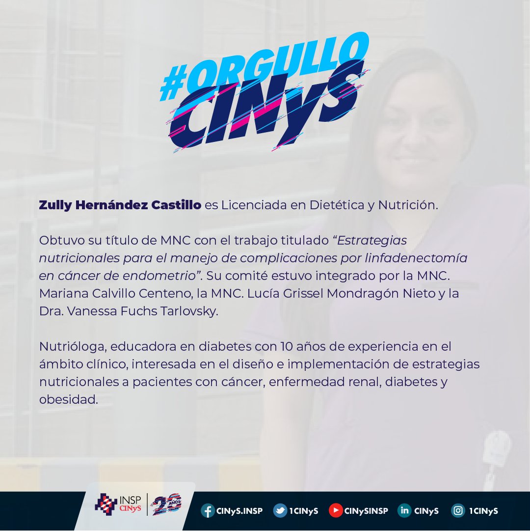 Felicitamos a <a href="/nutzully/">Nut_Zully🍓</a> por su titulación de la Maestría en Nutrición Clínica de la Escuela de <a href="/SaludPublicaMx/">Escuela de Salud Pública de México</a>-<a href="/inspmx/">INSP México</a>-<a href="/INPer_mx/">INPer_mx</a>
 🎓

Nuestro reconocimiento a ella y a su comité, la MNC <a href="/Mariana_NutClin/">MNC Mariana Calvillo Centeno</a>, la MNC <a href="/GrIzZuLiEnThA/">Grissel Mondragon</a> y la Dra. Vanessa Fuchs Tarlovsky.

#OrgulloCINyS