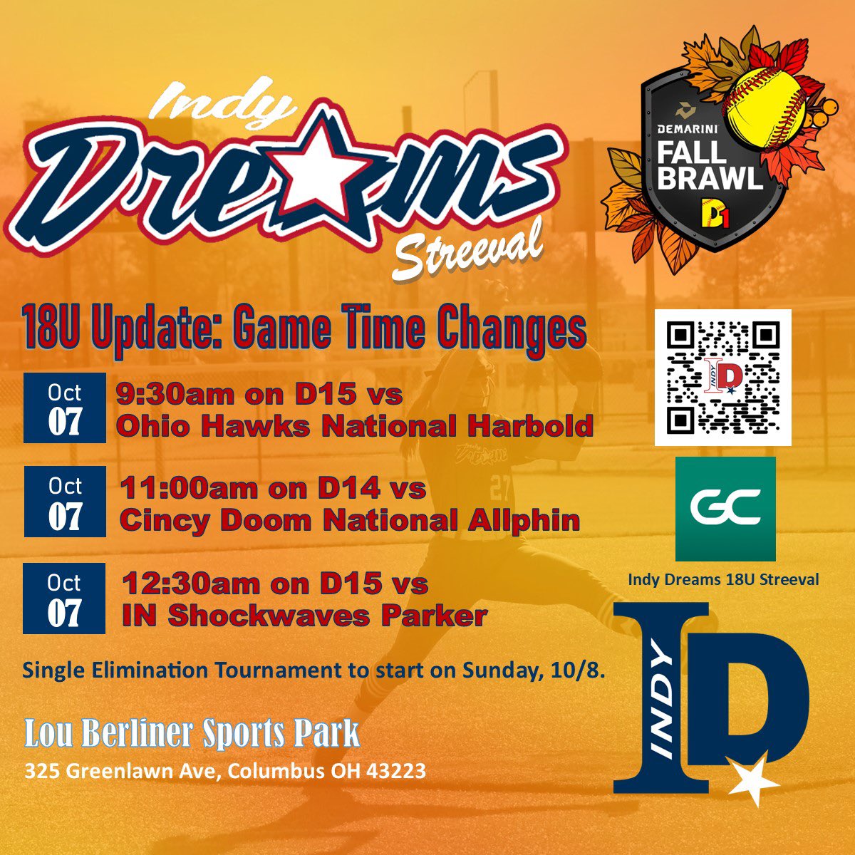 Coaches: Game times have changed for the upcoming weekend! Hope to see you there!