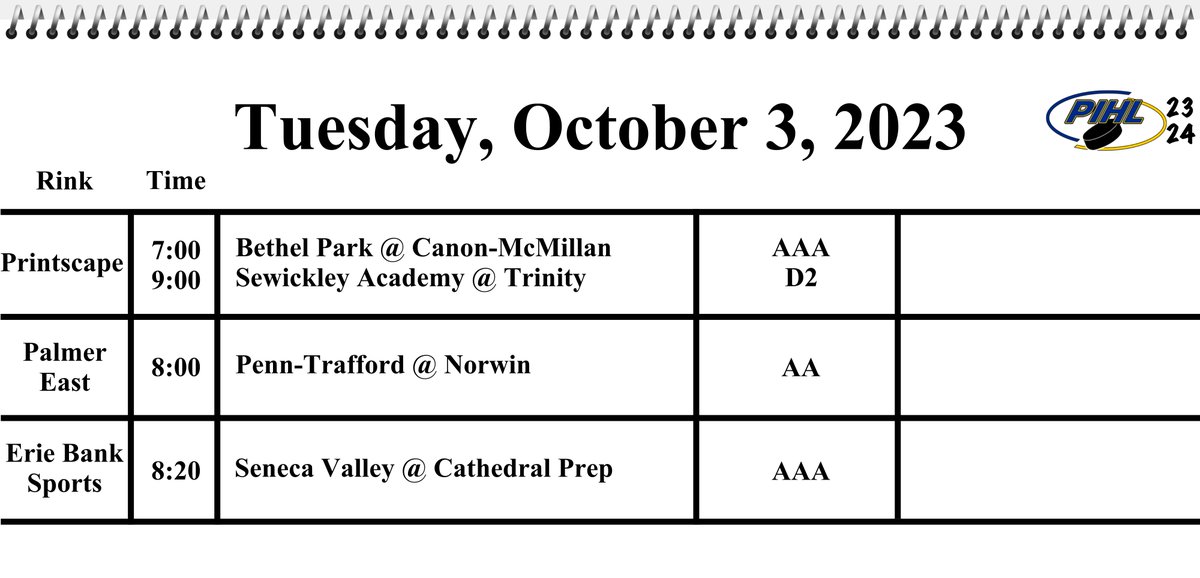 Monday Finals + Tuesday Schedules