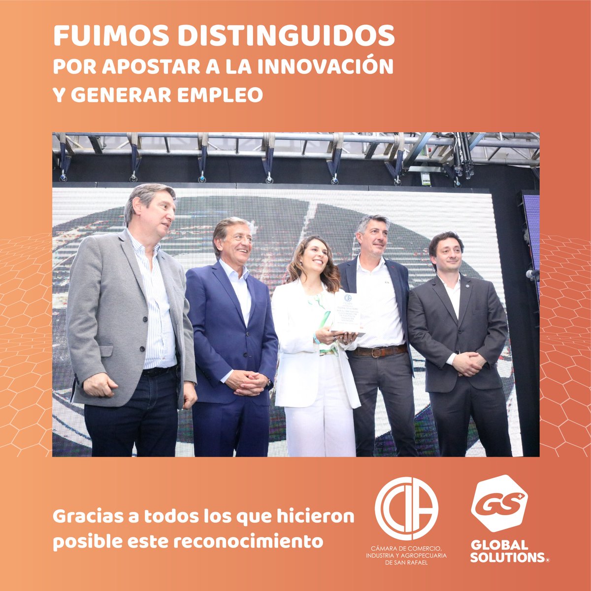 Este 2/10 <a href="/camarasanrafael/">Cámara San Rafael</a> nos  entregó una distinción en el marco del AFV 2023, por ser una empresa que apuesta a la Innovación y la Generación de empleo. Este reconocimiento nos impulsa a seguir creciendo e ir por más!
Gracias a cada persona que integra GS+ y a <a href="/camarasanrafael/">Cámara San Rafael</a>