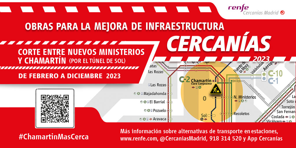 📢 Recuerda: Las obras de infraestructura entre Nuevos Ministerios y Chamartín por el túnel de Sol afectan a las líneas C3, C3a, C4, C4a y C4b. Resto de líneas realizan su recorrido habitual. Plan Alternativo de Transporte 👉 cutt.ly/twtW1e5U #ChamartínMásCerca