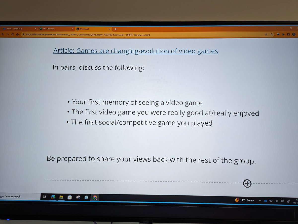 Fantastic second week of the BSc #Esports @UniNorthants - this Think, Pair, Share task develops self-reflection, collaboration & communication skills, plus builds a sense of rapport within the classroom.So what are your responses? #LDCIN @Jisc @A_L_T @aldinhe_LH ?