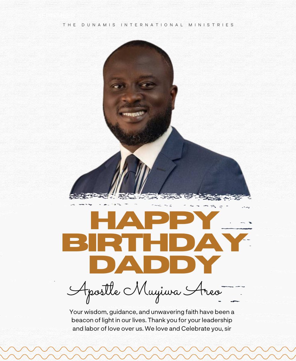 Happy birthday to our Father and our spiritual covering. 

Dunamis International Ministries says; Happy Birthday Apostle Muyiwa Areo. 

Thank you so much Sir for your love and care to us and the body of Christ. Thank you for being a blessing to us.