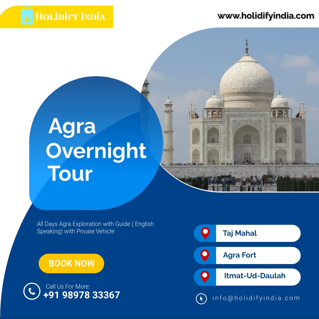 HolidifyIndia's tweet photo. 🌟 Discover Agra's wonders in a night! ✨ Explore the Taj Mahal and more with our exclusive overnight tour. Book now! : +91 98978 33367🌙  #AgraTour #TajMahal #TravelIndia #ExploreAgra #OvernightAdventure #IncredibleIndia #BucketListTravel #ExploreTheWorld #CulturalEscape https://t.co/sDRjOGsdAm