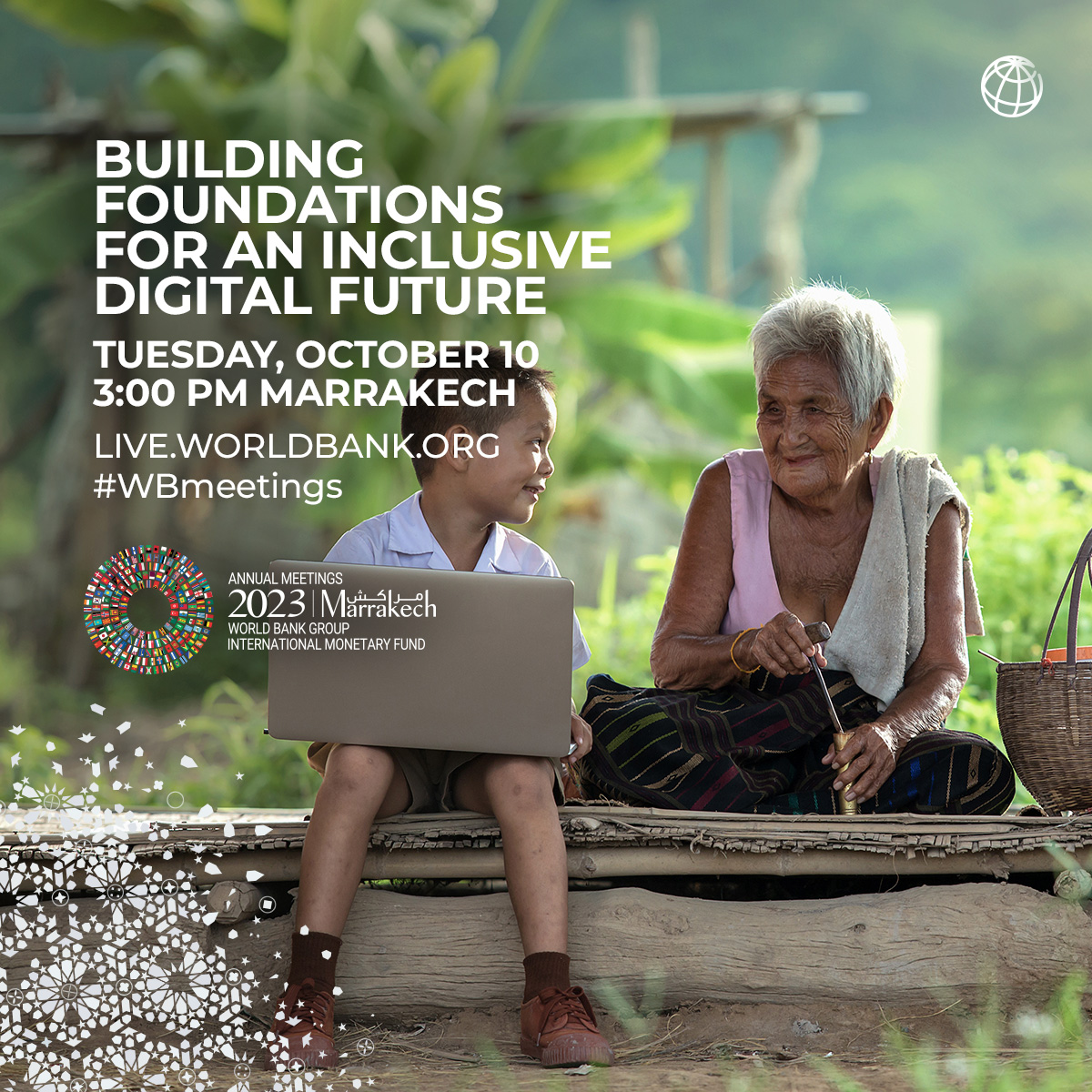 📣 Mark your calendar: Building foundations for an inclusive #digital future.

Oct 10, join our high-level panel during the #WBMeetings to discuss expanding #DigitalAccess to help create a more equitable, livable planet. wrld.bg/AWnX50PRs6j