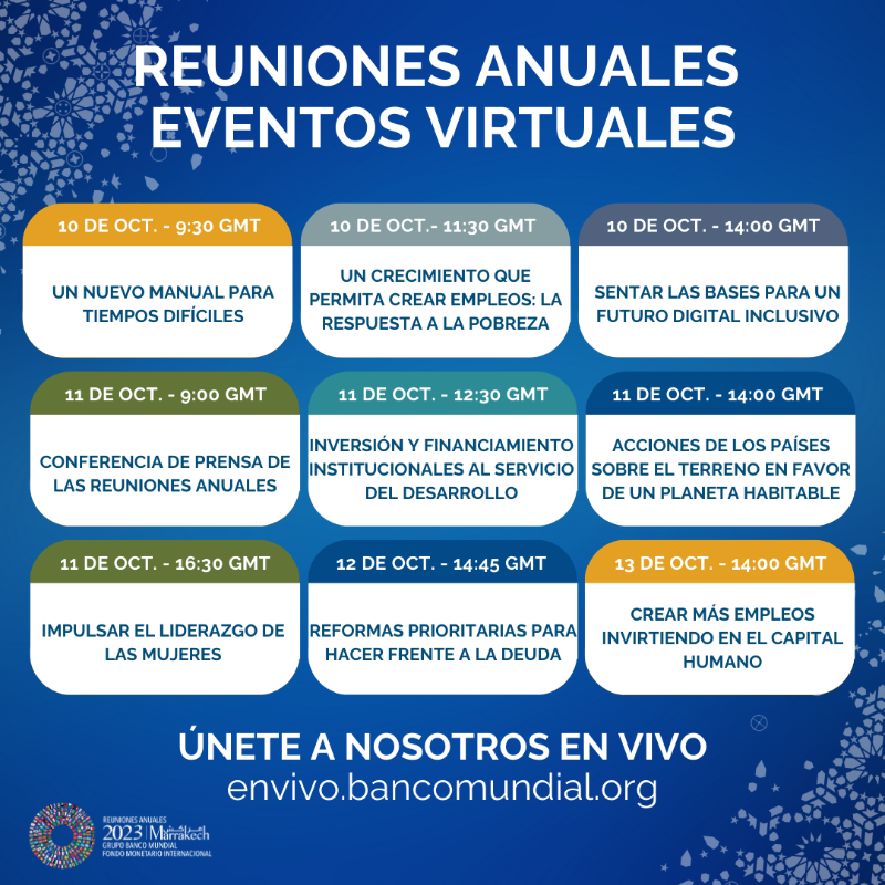 BancoMundial's tweet photo. ¿Qué traerán las Reuniones Anuales la próxima semana? #WBmeetings

Suscríbete a eventos virtuales gratuitos y envía tus preguntas a nuestros expertos por chat: