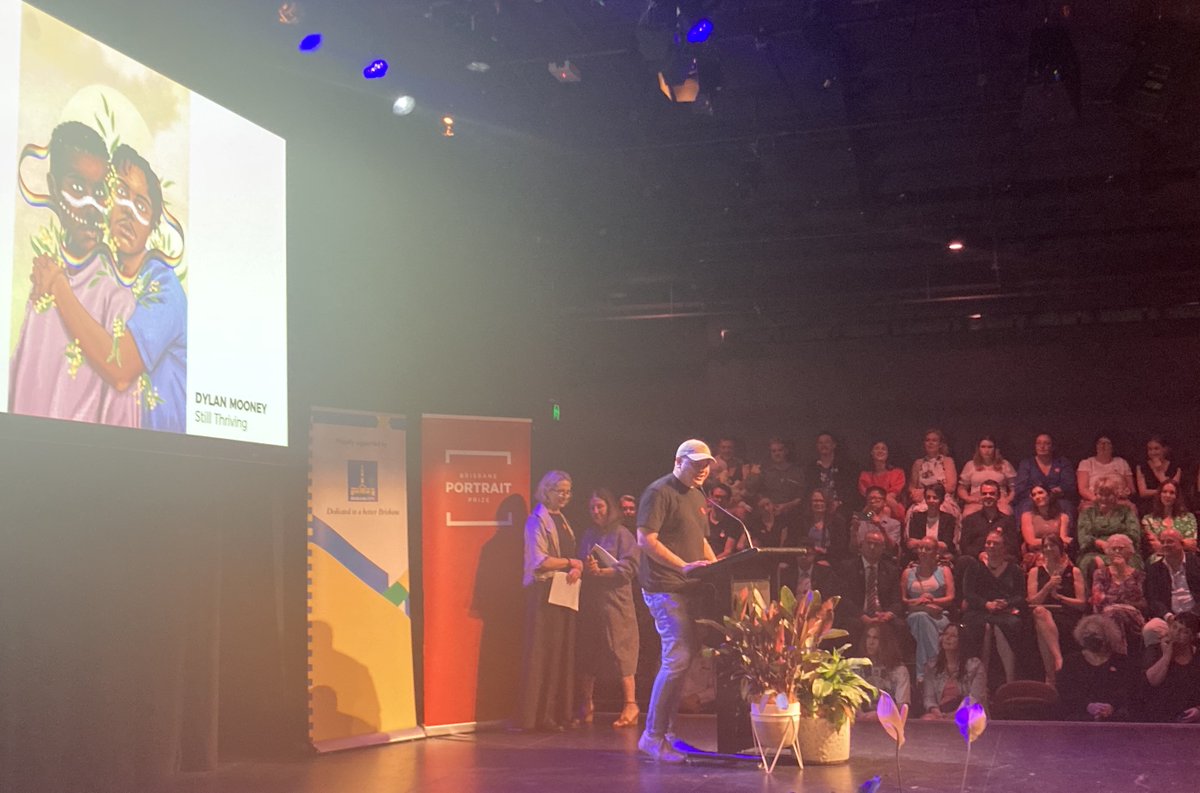 Huge congratulations to Contemporary Australian Indigenous Art alumnus Dylan Mooney winning this year's Brisbane Portrait Prize for 'Still Thriving'!!! 🎉 Also congrats to Fiona Lowry for taking out the Sylvia Jones Award for Women Artists.
<a href="/QCAGriffith/">QCA Griffith</a> <a href="/Griffith_Uni/">Griffith University</a> <a href="/DYenoom/">Dylan</a>