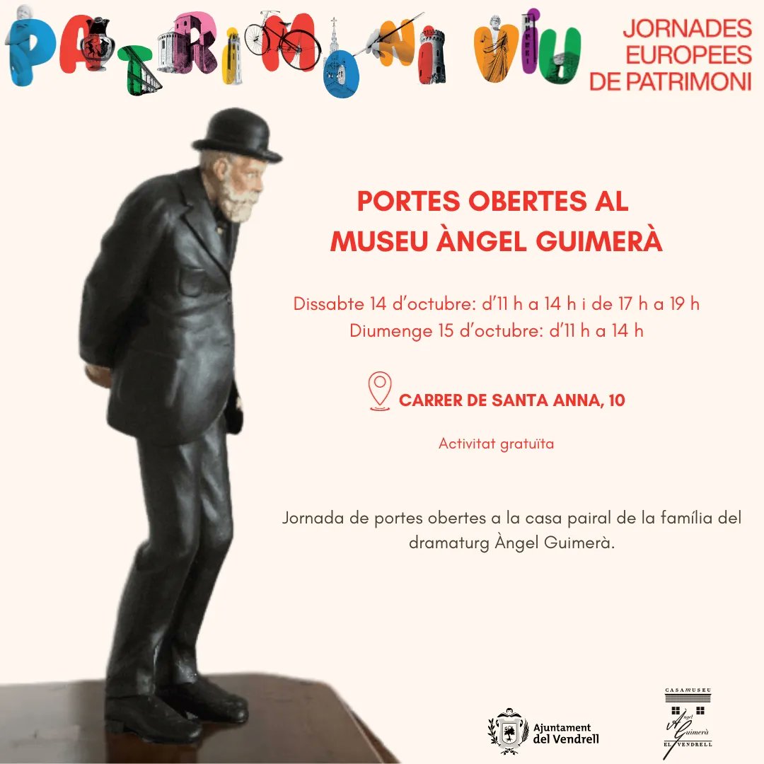 𝗝𝗼𝗿𝗻𝗮𝗱𝗲𝘀 𝗘𝘂𝗿𝗼𝗽𝗲𝗲𝘀 𝗱𝗲 𝗣𝗮𝘁𝗿𝗶𝗺𝗼𝗻𝗶 𝟮𝟬𝟮𝟯

Aquesta festa major del patrimoni cultural no us perdeu les portes obertes a la casa pairal del nostre dramaturg!

#EstimemlaCultura #museusdelvendrell #elV #ÀngelGuimerà