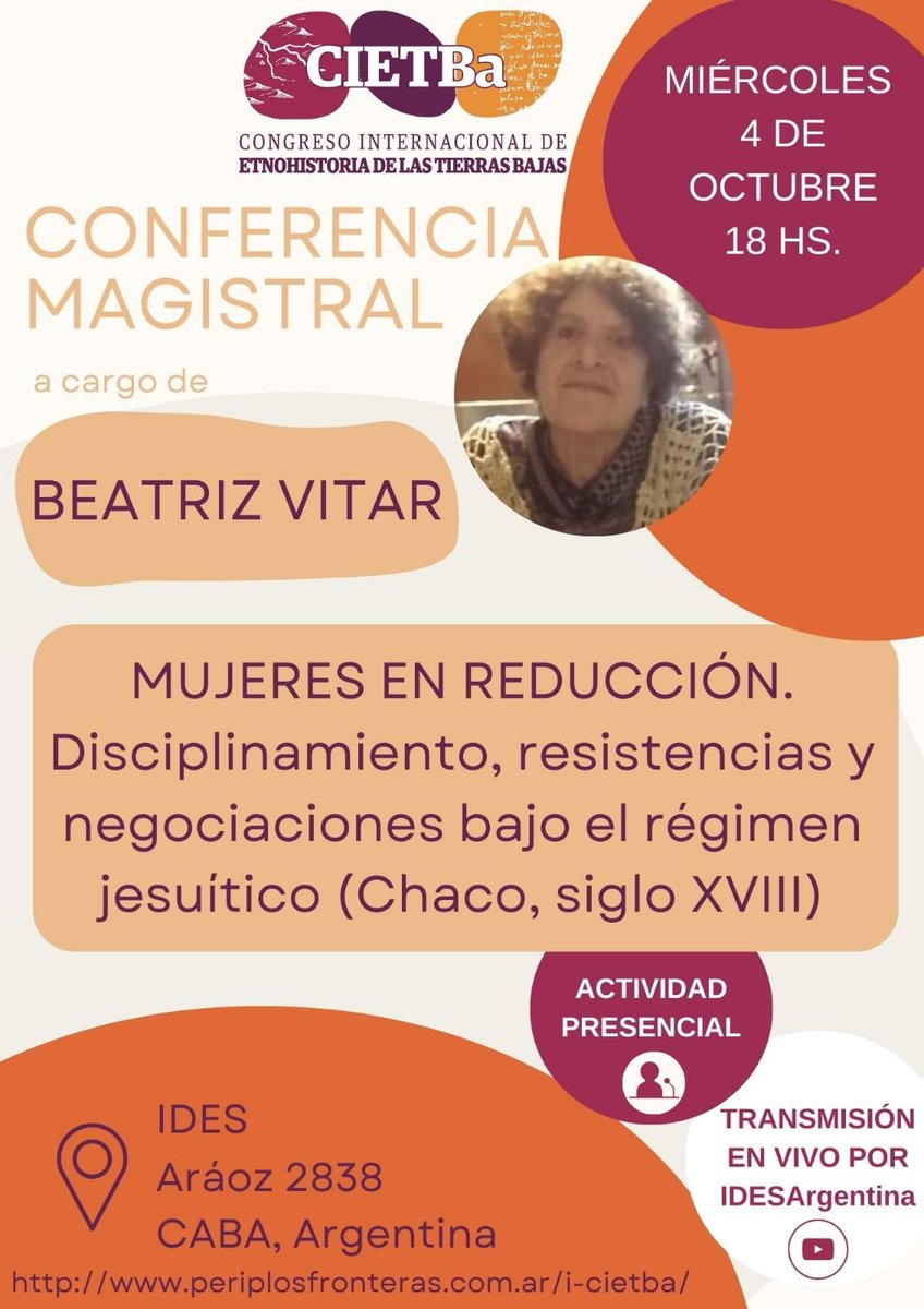 Confererencia Magistral a cargo de Beatriz Vitar (bit.ly/3Ex4poE) Miercoles 04 de octubre 18h.

¡Los esperamos!