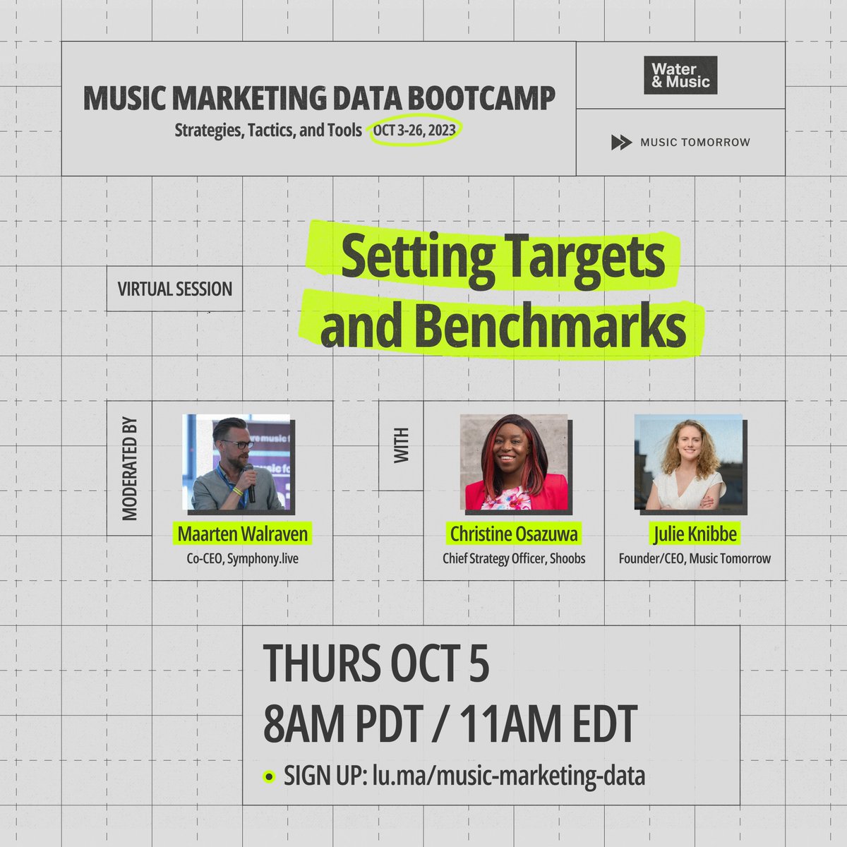 Excited to be part of this! Thursday, I'll be speaking about all things data with @julieknibbe and @WalravenMaarten at Water & Music's Music Marketing Data Bootcamp. Thanks, @water_and_music for putting this on. Join us by registering here: lu.ma/music-marketin…