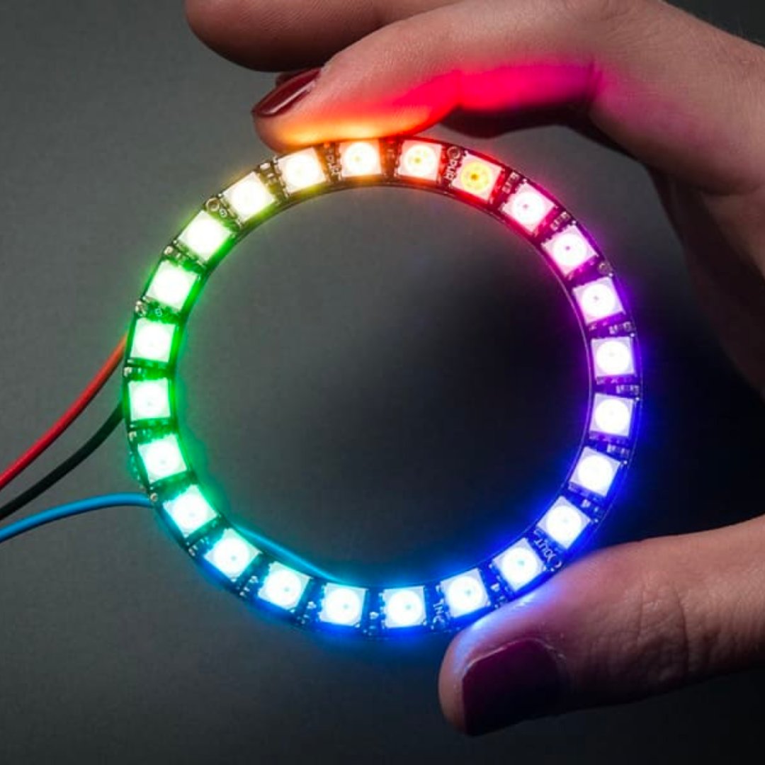 NeoPixel Ring - 24 ultra bright smart LED NeoPixels arranged in a circle with 2.6" (66mm) outer diameter.
t.ly/UIBrz
#LED #TuesdayFeeling #electronics