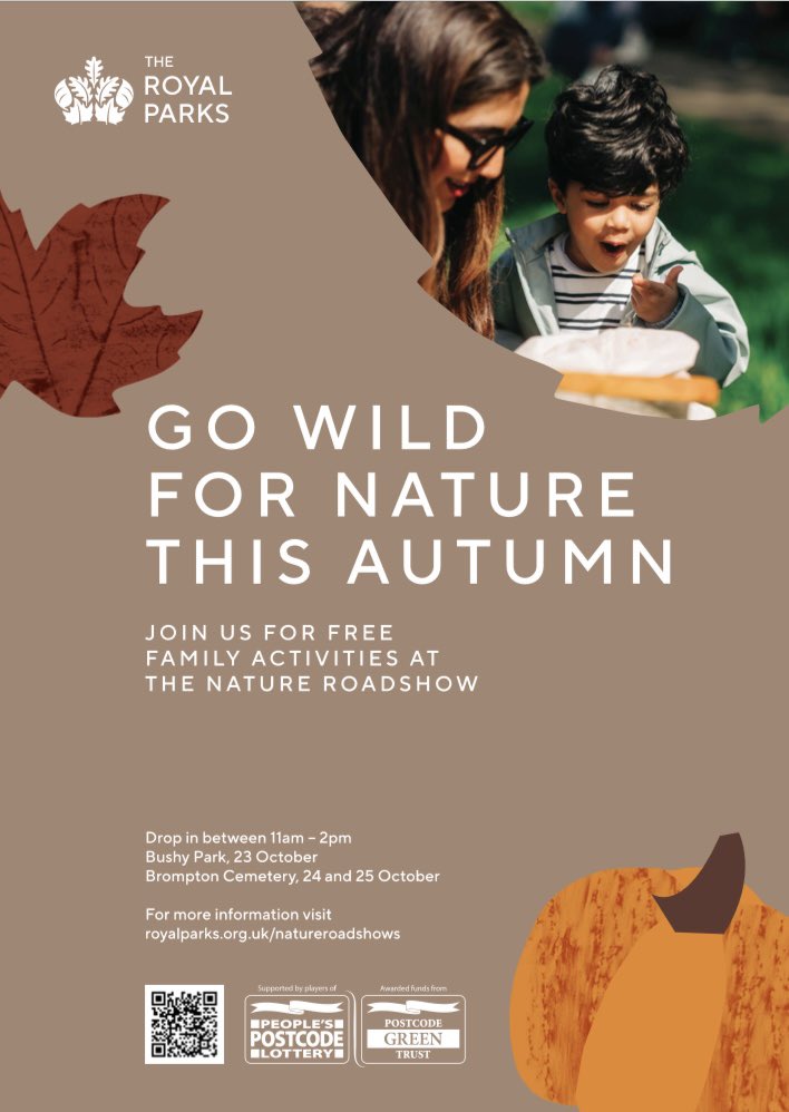 FREE drop-in family activities on Tuesday 24th&amp; Wednesday 25th October from 11am-2pm at Brompton Cemetery. Activities include:
🐛 A bug hunt
👻 spooky scavenger trail
📕 Learn frightening facts in interactive storytelling
🎃 Make Halloween crafts
<a href="/theroyalparks/">The Royal Parks</a> #helpnaturethrive
