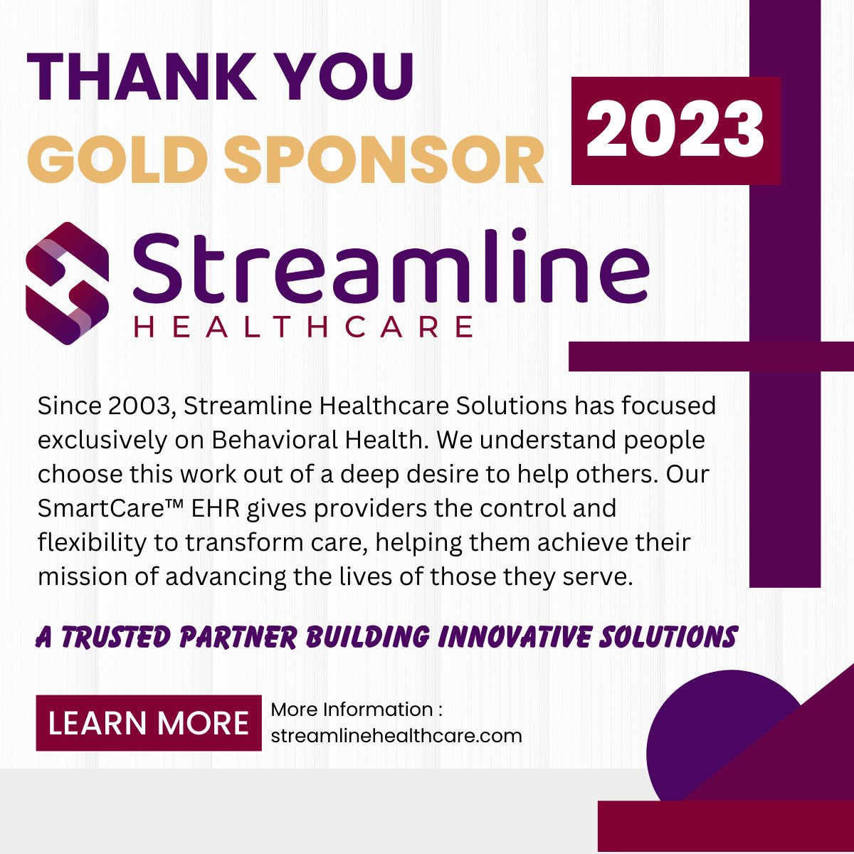 Thank you to Streamline Healthcare for being a gold sponsor at The Ohio Council's 2023 Annual Conference. To learn more about Streamline Healthcare, visit: streamlinehealthcare.com