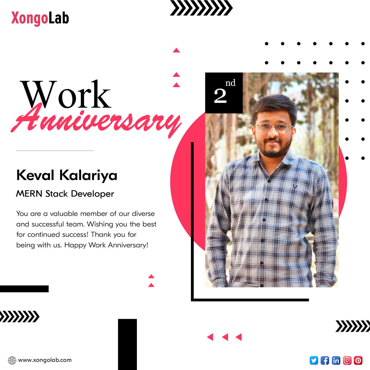XongoLab's tweet photo. Happy 2nd #workanniversary Keval Kalariya.
We #XongoLabians are wishing you many more successful and joyful years. Thank you for being such an integral part of #TeamXongoLab. We wish you all the best for the next ones to come! Keep up the good work!
#2ndWorkAnniversary https://t.co/B8uEb5WYxL