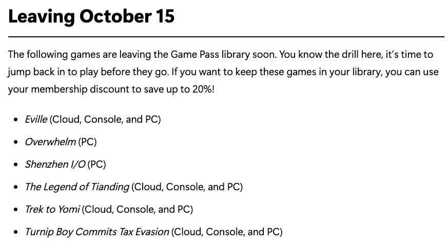 Lbabinz's tweet photo. Coming Soon to Game Pass https://t.co/c2T8oomBfi

Today
- Gotham Knights 
- The Lamplighter’s League

Oct 4
- Warhammer 40,000: Darktide 

Oct 10
- Forza Motorsport 

Oct 12
- From Space

Oct 17
- Like A Dragon: Ishin!

and leaving Oct 15 https://t.co/yvSChC8Ydr