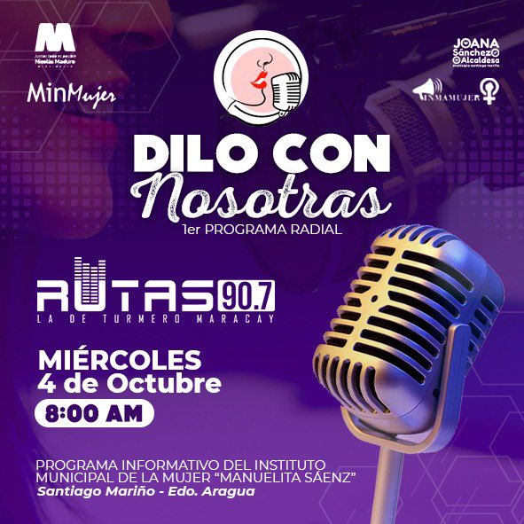 #2Oct Este miércoles a las 8am por Rutas en “Dilo con Nosotras”. Programa de Radio de Inmamujer hecho por nosotras para nosotras💜 

#QueNotaRegresarAClases