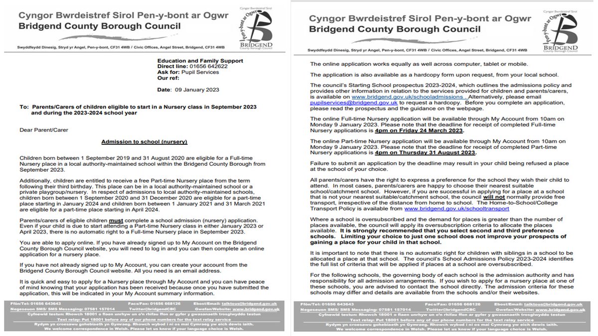 Ffaldau Primary (@ffaldauprimary) on Twitter photo If your child turns 3 years old between Sept 2023 and Dec 2023, then they are eligible for a part time nursery place in January 2024. Further details can be found in the attached letter, contact us for advice or follow the link to apply for a place.  bridgend.gov.uk/residents/scho… If your child turns 3 years old between Sept 2023 and Dec 2023, then they are eligible for a part time nursery place in January 2024. Further details can be found in the attached letter, contact us for advice or follow the link to apply for a place.  bridgend.gov.uk/residents/scho…