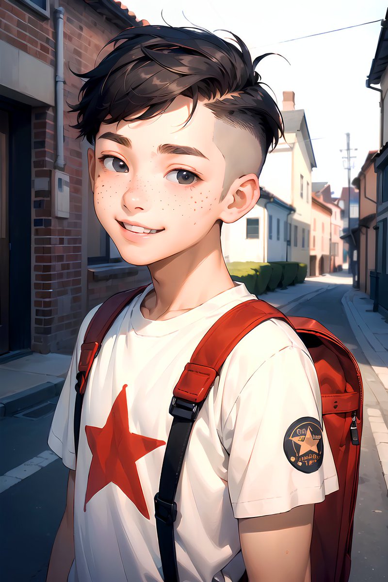 WonderTime777's tweet image. "Mornin'! Wanna walk together?" 🎒 #AIart #AIイラスト #AIイラスト好きさんと繋がりたい #AIBoys ... We've come a long way, baby. ❤️