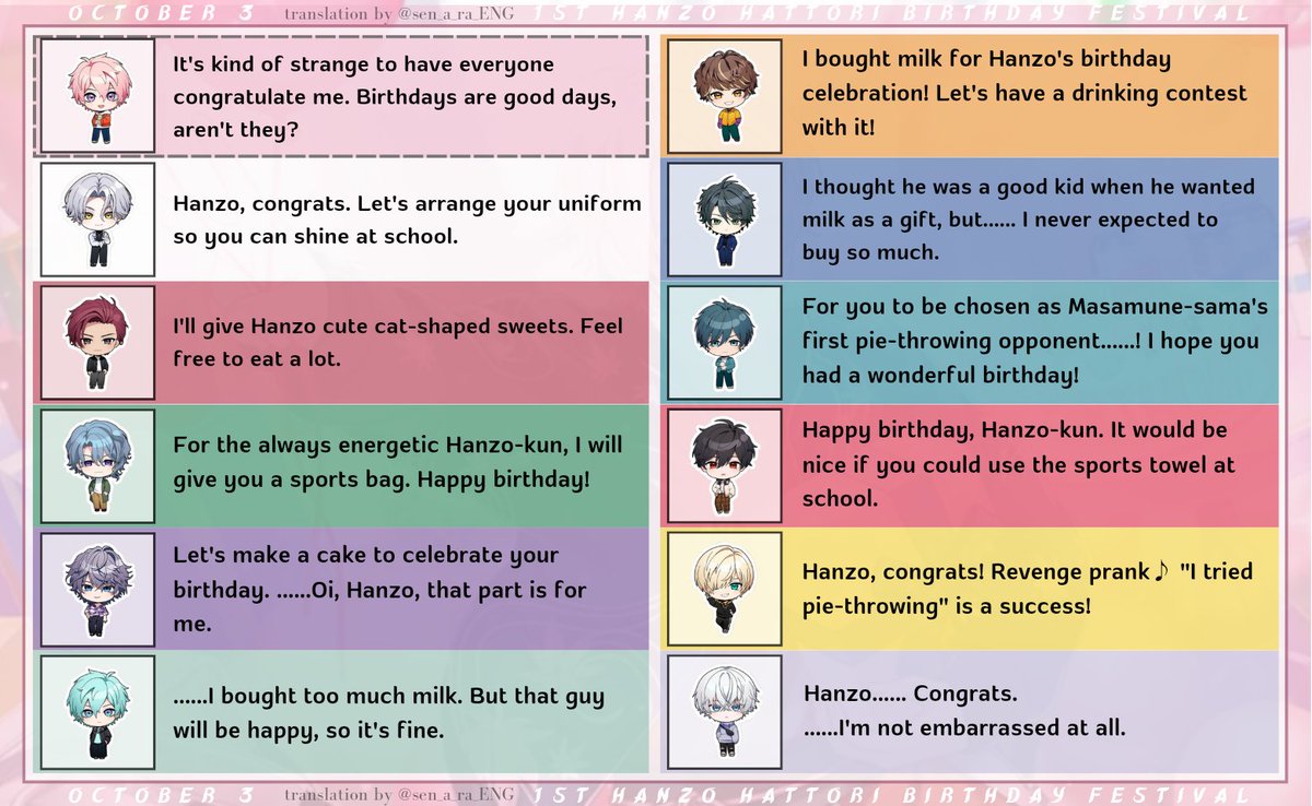 sen_a_ra_ENG's tweet photo. Happy birthday, Hanzo⚔️🎂🎉

Here are the translated exclusive birthday homescreen lines of each warlord! #1st服部半蔵誕生祭

#SENGOKU_A_LIVE https://t.co/p24UEhwbjH