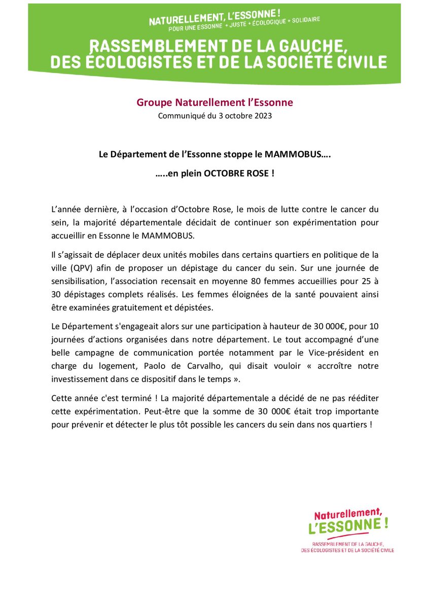 Naturellement91's tweet photo. Octobre rose : le Département stoppe son soutien au Mammobus #OctobreRose #Mammobus #Essonne https://t.co/NrcF7cJCLw