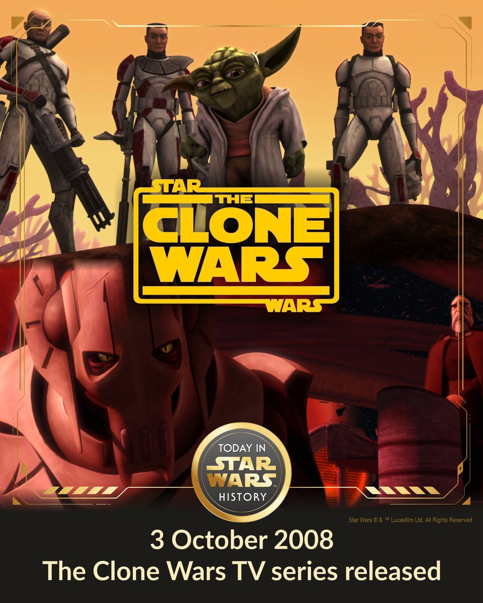 3 October 2008 #TodayinStarWarsHistory "Today marks fifteen (15) years since @TheCloneWarsTV series premiered on Cartoon Network with the episodes "Ambush" and "Rising Malevolence". #TheCloneWars
