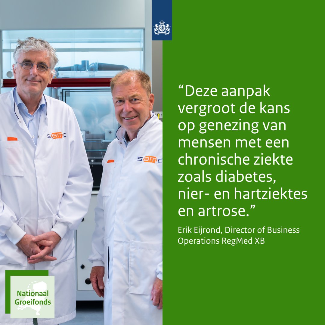 ➡️@RegMed_XB  geeft regeneratieve geneeskunde in Nederland een boost met steun van het #NationaalGroeifonds.​

Het benut het lichaamseigen herstellend vermogen van het lichaam om ziekten zoals diabetes, nier- en hartziektes te behandelen.

Meer weten? nationaalgroeifonds.nl/actueel/nieuws…
