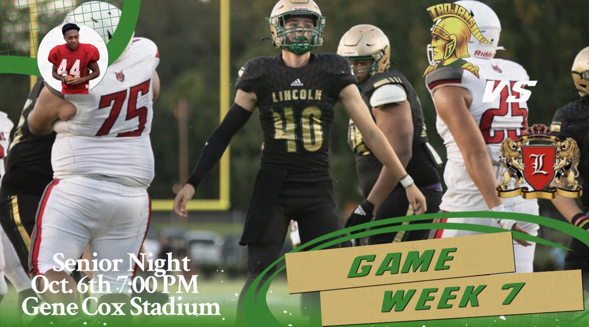 Lincoln Trojans Football (@Linc_TrojansFB) on Twitter photo 2023-10-03 13:22:35 Rivalry Game and Senior Night. This Friday at Gene Cox will be EPIC! #SFFS⚔️ #TrojanPride💚💛 #ThankYouSeniors🎉 Rivalry Game and Senior Night. This Friday at Gene Cox will be EPIC! #SFFS⚔️ #TrojanPride💚💛 #ThankYouSeniors🎉