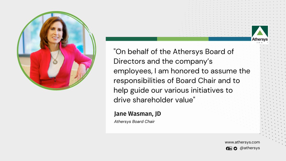 We are excited to announce that Jane Wasman, JD, has been appointed Athersys Board Chair. Read more here: buff.ly/3F2IxB0