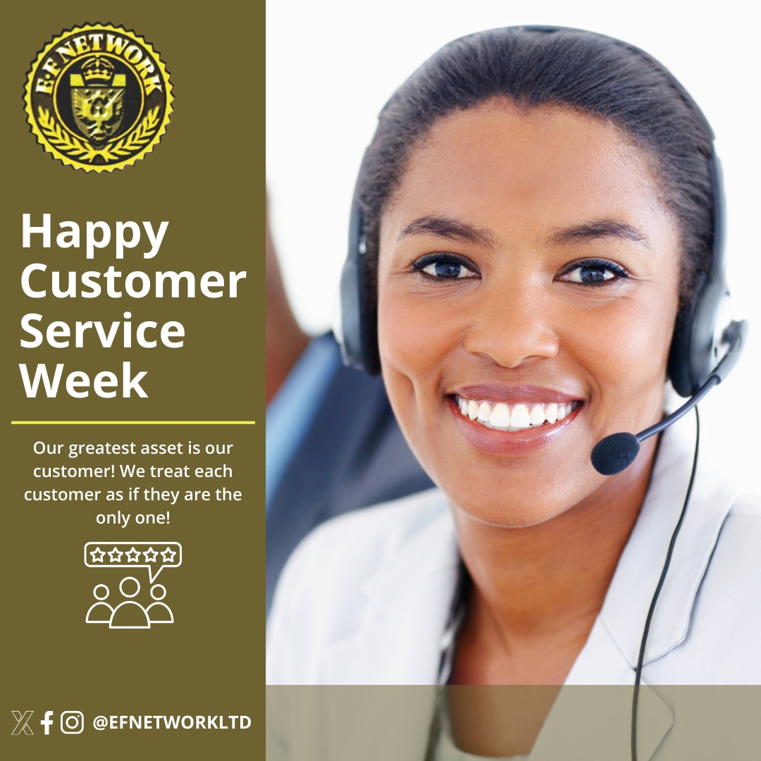 efnetworkltd's tweet image. Customer Service Week is all about you, our wonderful customers! We're here to serve, support, and make your experience exceptional. Thank you for choosing us! 🙌

#CustomerServiceWeek #customerfirst❤️ #CSW2023 #TeamService #ThankYouCustomers #securitysolutions #tech #HELB #neto