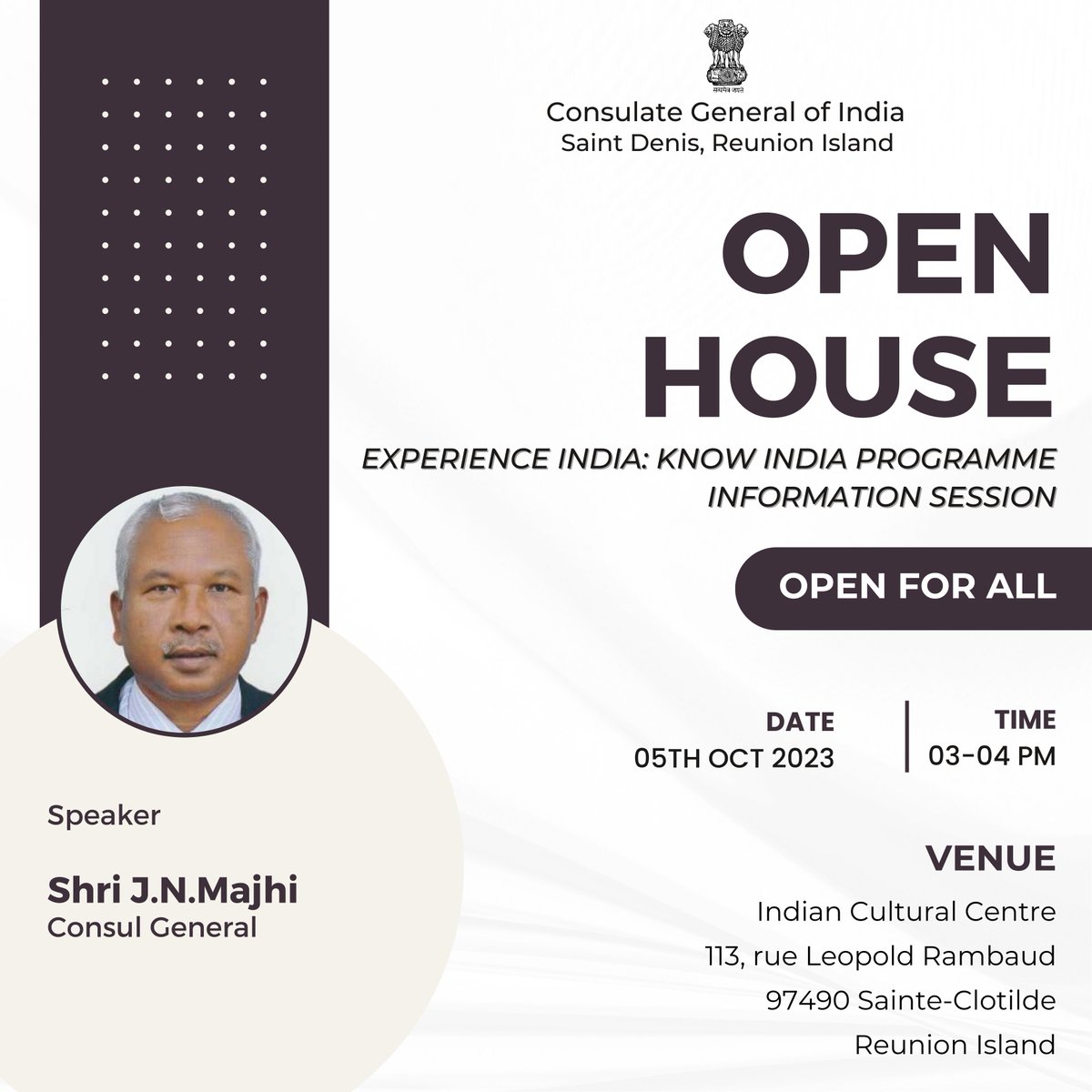 Immerse Yourself in India🇮🇳 Join our #OpenHouseEvent for an Exclusive 'Know India Programme Information Session' 📌: Indian Cultural Centre ⏰: 03:00 - 04:00 pm @MEAIndia @DiasporaDiv_MEA #knowindiaprogramme