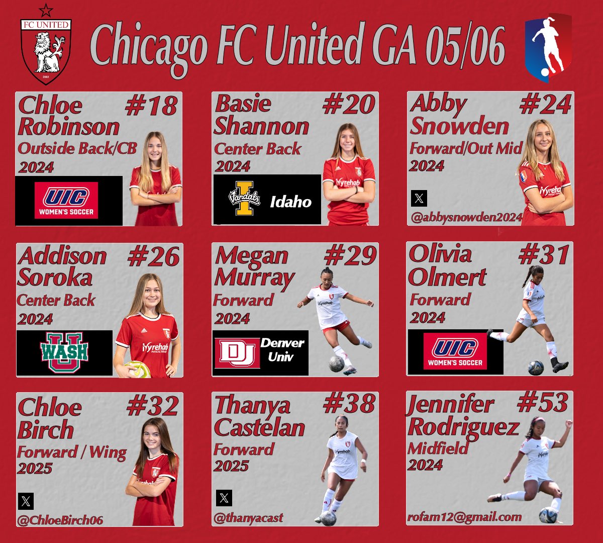 Chicago FC United GA 05/06 (@chicagofcuga06) on Twitter photo Take a 👀 at this season’s roster!
<a href="/ChicagoFCUnited/">Chicago FC United</a>
<a href="/GAcademyLeague/">Girls Academy</a>
<a href="/ImYouthSoccer/">ECNL/GA/Recruiting/College Soccer</a>
<a href="/PrepSoccer/">Prep Soccer ⚽️</a>
<a href="/TopDrawerSoccer/">TopDrawerSoccer</a>
<a href="/TheSoccerWire/">SoccerWire</a> Take a 👀 at this season’s roster!
<a href="/ChicagoFCUnited/">Chicago FC United</a>
<a href="/GAcademyLeague/">Girls Academy</a>
<a href="/ImYouthSoccer/">ECNL/GA/Recruiting/College Soccer</a>
<a href="/PrepSoccer/">Prep Soccer ⚽️</a>
<a href="/TopDrawerSoccer/">TopDrawerSoccer</a>
<a href="/TheSoccerWire/">SoccerWire</a>
