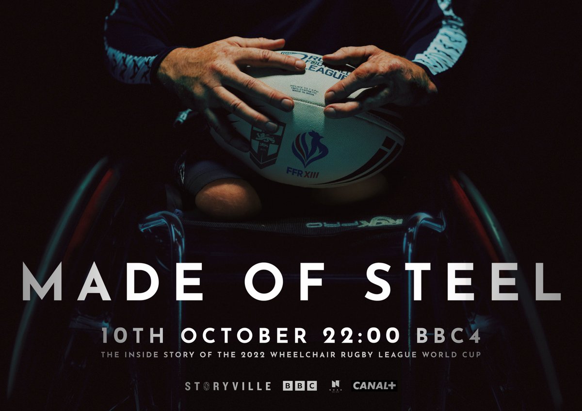 Noah Media Group (@noahmediagroup) on Twitter photo Just a week now until MADE OF STEEL hits BBC Four in <a href="/bbcstoryville/">BBC Storyville</a>'s latest season. The film is a revealing look at the inside story of the 2022 Wheelchair Rugby League World Cup, starring the teams from <a href="/EnglandWhRL/">EnglandWheelchairRL</a> and France as they battle for the trophy. 🏉📽️ Just a week now until MADE OF STEEL hits BBC Four in <a href="/bbcstoryville/">BBC Storyville</a>'s latest season. The film is a revealing look at the inside story of the 2022 Wheelchair Rugby League World Cup, starring the teams from <a href="/EnglandWhRL/">EnglandWheelchairRL</a> and France as they battle for the trophy. 🏉📽️