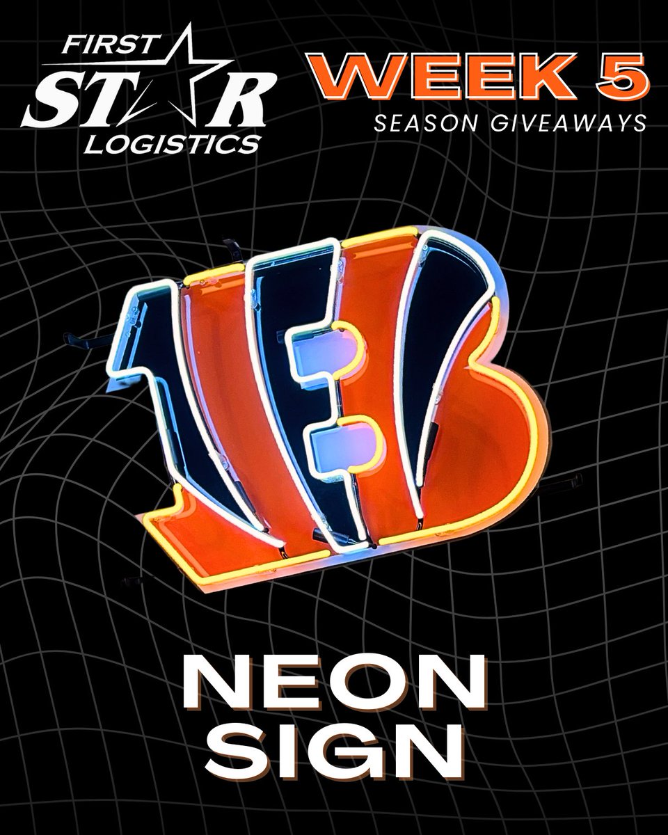 Firststarlog's tweet image. 🚨First Star Logistics Giveaways Week 5!🚨

Switching it up this week with a Bengals Neon Sign that will complete any man cave, garage, or wherever you like to spend gamedey, we will have TWO winners🔥

TO ENTER:
✅Make sure you follow us
✅Like + RT THIS TWEET
✅Tag someone in…