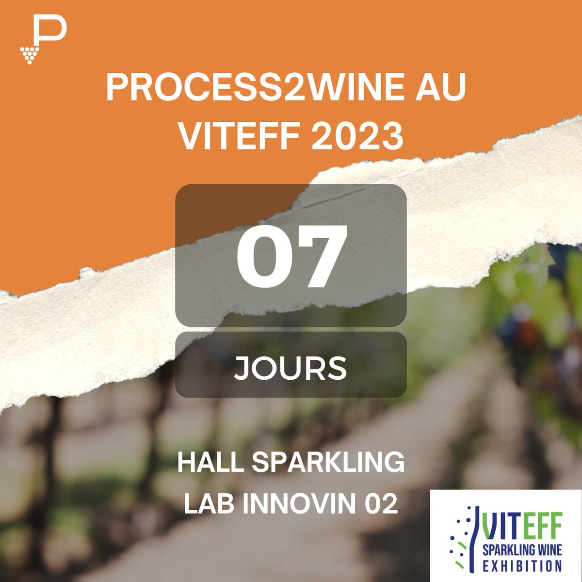 J-7 avant le salon <a href="/VITeff/">VITeff</a>  du 10 au 13 octobre à Epernay où vous pourrez nous retrouver sur le stand de notre partenaire <a href="/Inno_vin/">🍇INNO'VIN🍷</a> Hall Sparkling Lab Stand Innovin 02 📍
Notre équipe P2W sera ravie de répondre à vos questions et de vous présenter les dernières fonctionnalités🚀