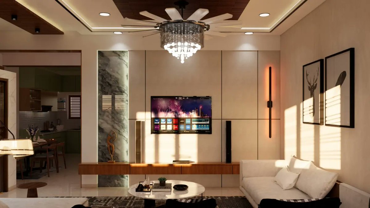 HouseeyIndia's tweet photo. "From sunrise to sunset, the beauty of modern living room. Two contrasting renders the tranquility of night and the vibrancy of day, coexist in perfect harmony.

Follow us @houseey for more 

#interiordesign #design #interior #homedecor #architecture #home #decor #interiors #home https://t.co/BjdxhoFMl7