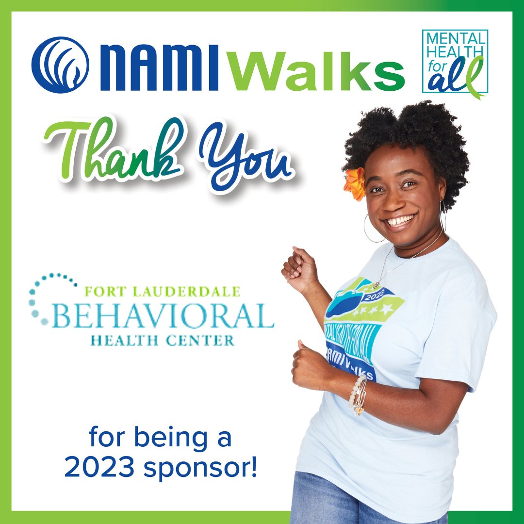 Thank you to Fort Lauderdale Behavioral Health Center for becoming a Supporter Sponsor of NAMIWalks! #Together4MH