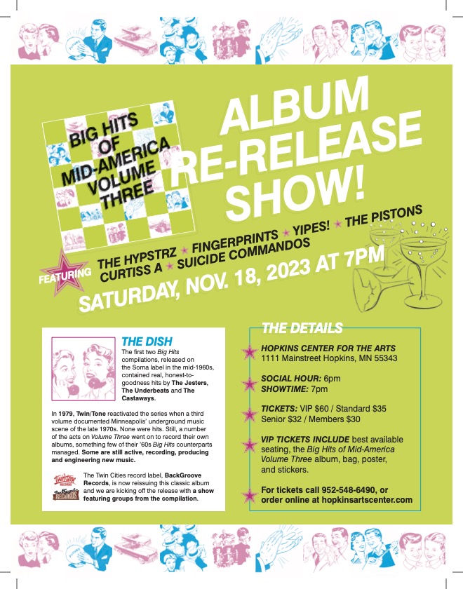 MillCitySound's tweet photo. As some of you might of heard we are reissuing the classic Twin Tone compilation  Big Hits of MId-America  Volume Three featuring some of the best New Wave, Punk and Indie Rock artists from that era. And what better way to celebrate this reissue than with an album release party. https://t.co/GFOnB8z1UJ