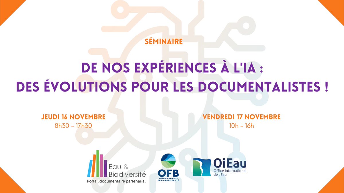 Doc_Eau_Biodiv's tweet photo. #Evenement Le réseau de compétences documentaires organise un nouveau séminaire, les 16 &amp; 17 novembre 2023 ! De nos expériences à l'IA : des évolutions pour les documentalistes !
🗓️Programme &amp; inscription gratuite : https://t.co/UzcKMclnH3
#Documentation #Intelligenceartificielle https://t.co/j7OuqDntUc