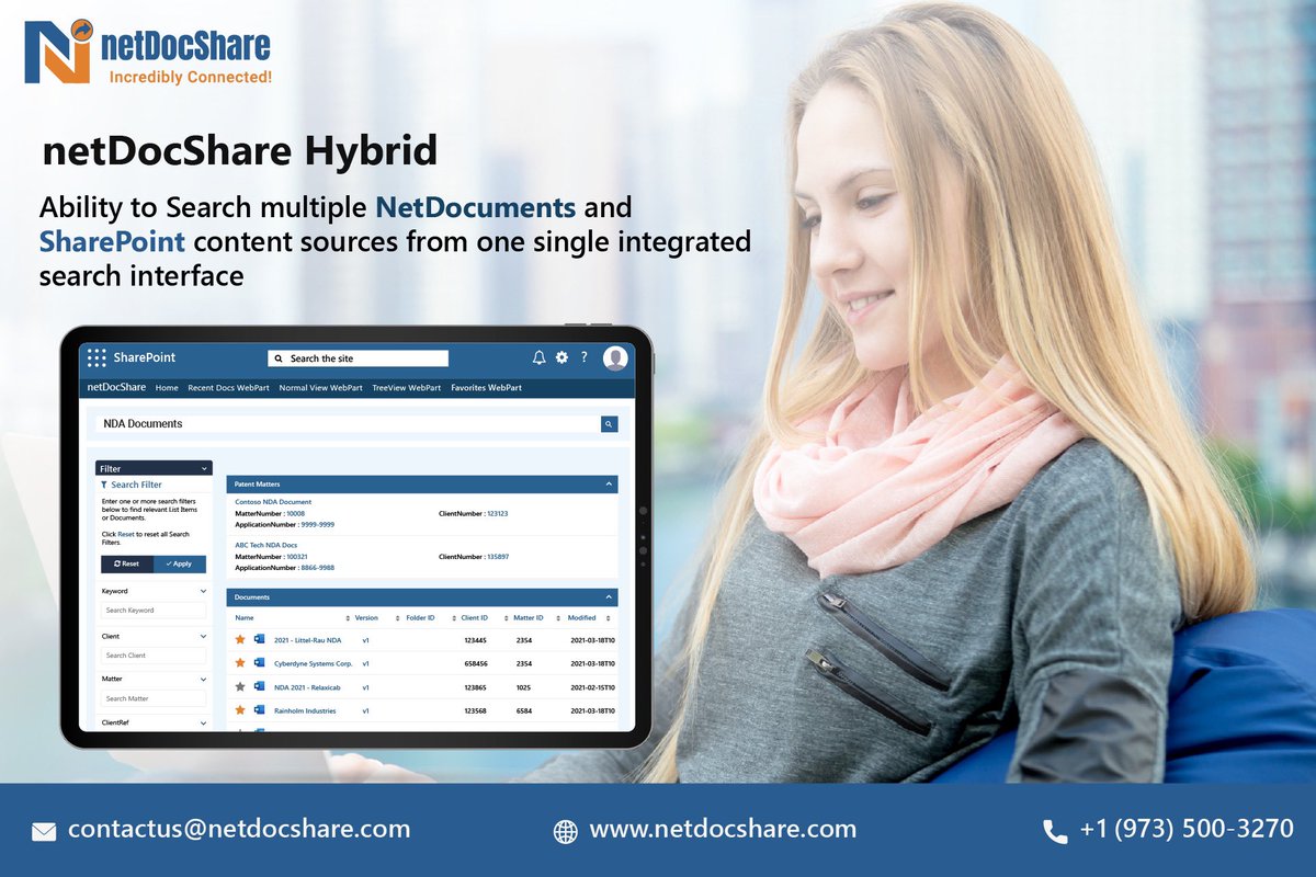 netDocShare's tweet photo. netDocShare Hybrid Search app
Search multiple NetDocuments and SharePoint content sources from one single integrated search interface in SharePoint
https://t.co/ytu7EEJlE1
#NetDocuments #teamsapp #microsoftteams #msteams #teams #microsoft #tech #attorneys #lawtech #legaltech https://t.co/zlv06TZ4UD