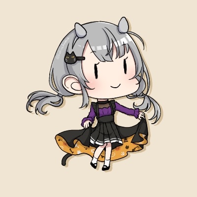 1girl solo grey hair fake horns twintails skirt long sleeves  illustration images