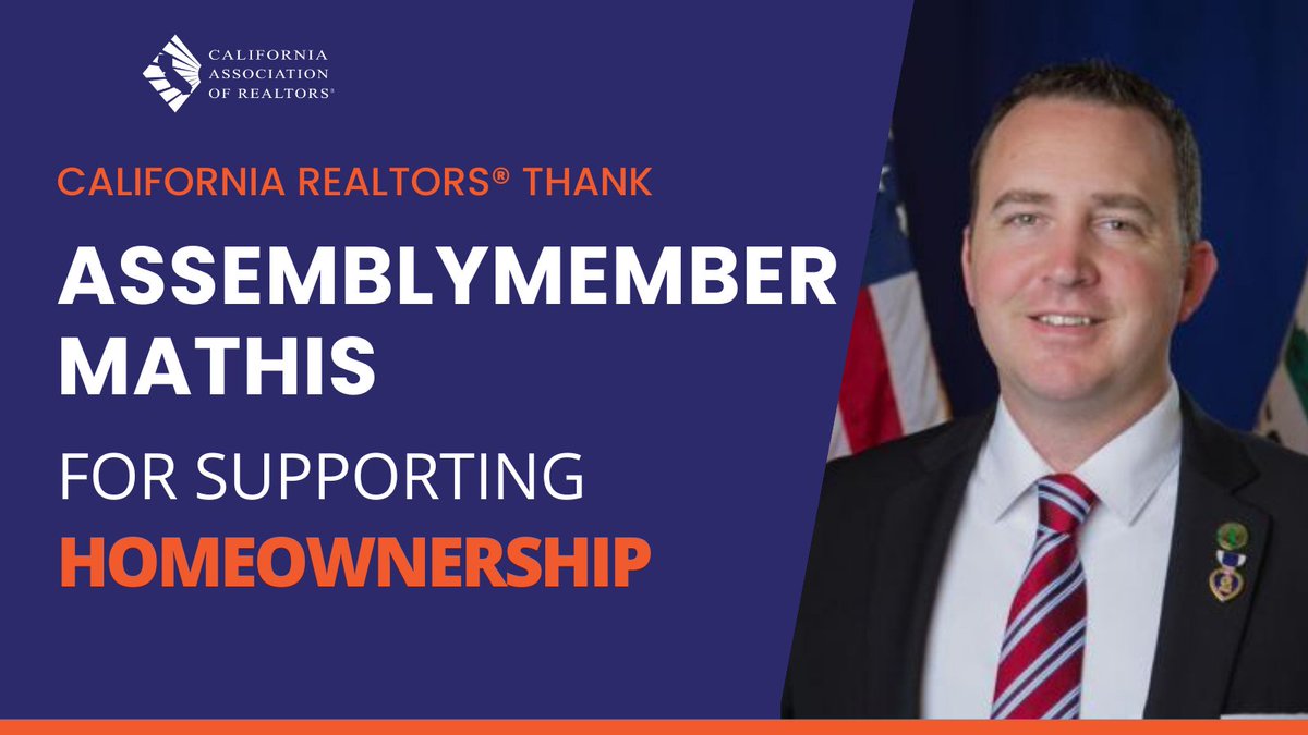 FAR_News's tweet photo. @CAREALTORS thank Assemblymember @AD26Mathis for supporting homeownership by voting NO on #ACA13. #CALeg https://t.co/q7gVUo7kCH