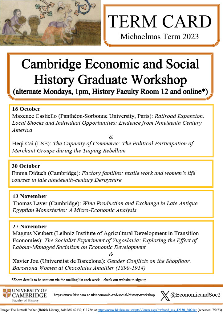 Cambridge Economic and Social History Workshop tweet media