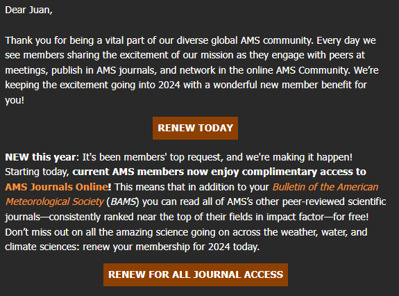 Great move by the AMS! While some of us might have journal access through our current institution, it's important to make our publications easier to access regardless of someone's employment and/or financial status.

This is a step in the right direction. Thank you, <a href="/ametsoc/">American Meteorological Society</a>!