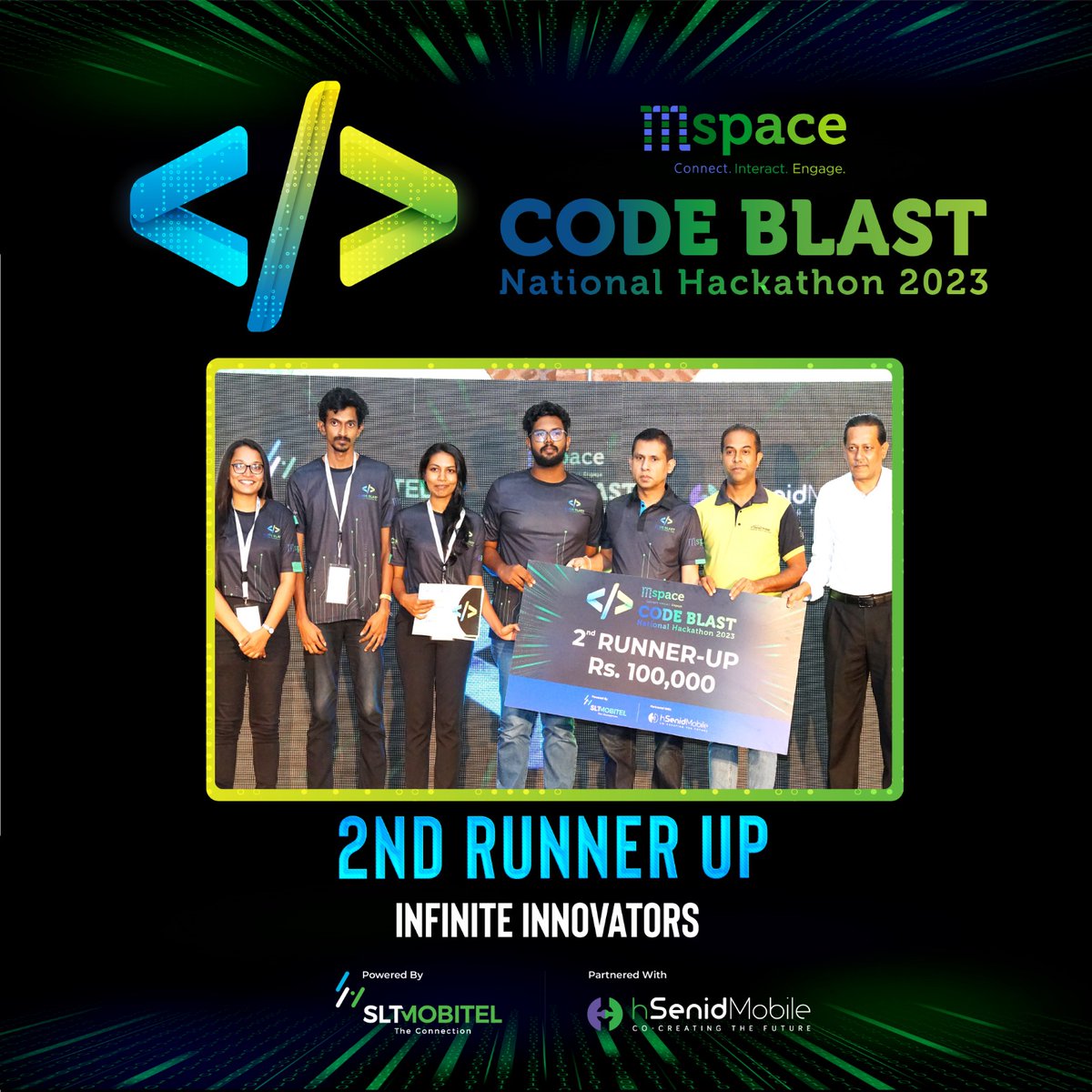 slt_mobitel's tweet photo. Congratulations to the winners of the SLT-Mobitel CODE BLAST Hackathon of the year:
Winner – Denkers (University of Kelaniya)
1st Runner-up - AppsXad (University of Jaffna)
2nd Runner-up – Infinite Innovators (University of Wayamba)
#mspace #sltmobitel #hackathon #codeblast #tech #innovation #sltmobitelmspace