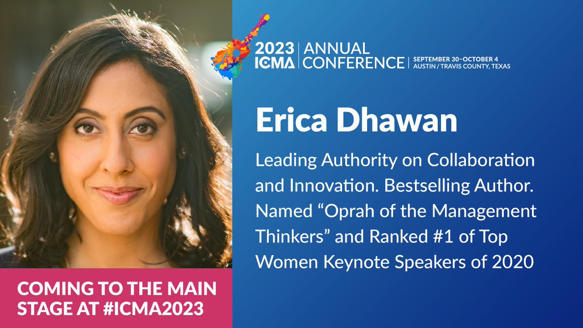 ICMA EVENTS (@icmaevents) on Twitter photo 🗓️ Oct. 3 ⏰ 10-11:30am 📍 Hall 4 📣 General Session Featuring Erica Dhawan - Get Big Things Done: The Power of Correctional Intelligence
Unlock the power of teamwork, trust, & engagement in the digital era in <a href="/ericadhawan/">Erica Dhawan</a>'s cutting-edge keynote with insights for 2023! #ICMA2023 🗓️ Oct. 3 ⏰ 10-11:30am 📍 Hall 4 📣 General Session Featuring Erica Dhawan - Get Big Things Done: The Power of Correctional Intelligence
Unlock the power of teamwork, trust, & engagement in the digital era in <a href="/ericadhawan/">Erica Dhawan</a>'s cutting-edge keynote with insights for 2023! #ICMA2023