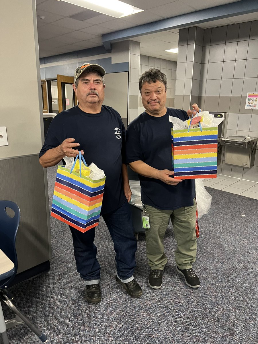 Celebrating our wonderful custodians on Custodian Day! Thank you, Mr. Seferino, Mr. Antonio, and Ms. Rosa (not pictured).  We couldn’t do what we do without you!! <a href="/SlaughterES/">Slaughter Elementary</a>