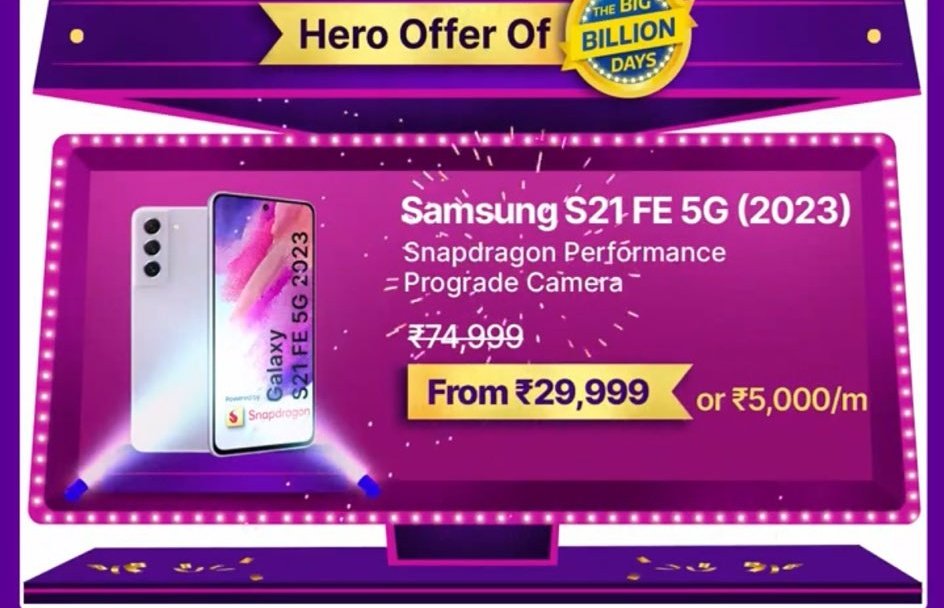 As expected Samsung Galaxy S21 FE deal is revealed in #FlipkartBigBillionDays 

Price- 29999

#Samsung #S21FE #Snapdragon #SamsungGalaxyS21FE